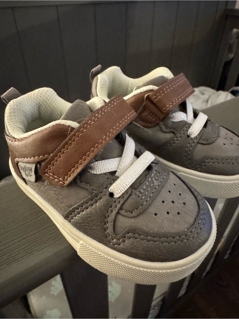OshKosh B'gosh Gray Suede Kids Sneakers with Brown Strap